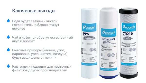Комплект картриджей Ecosoft для проточных фильтров