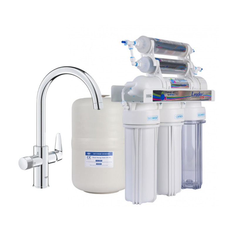 Фільтр зворотного осмосу Leader Silver RO-6 зі змішувачем Grohe Start Curve, хром - Filter.ua