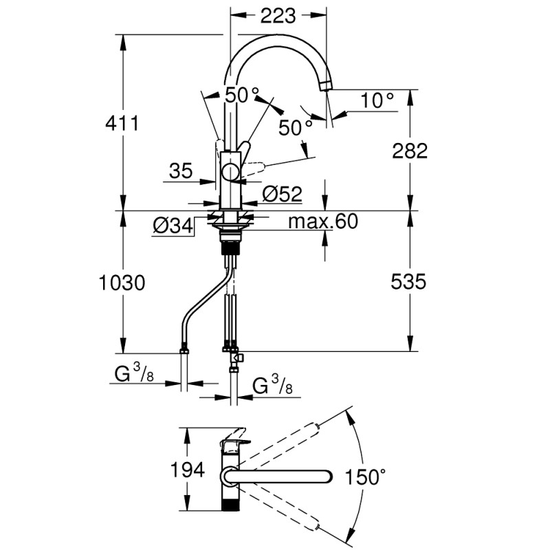 Трехпозиционный смеситель Grohe Start Curve, хром (30592000) - Filter.ua
