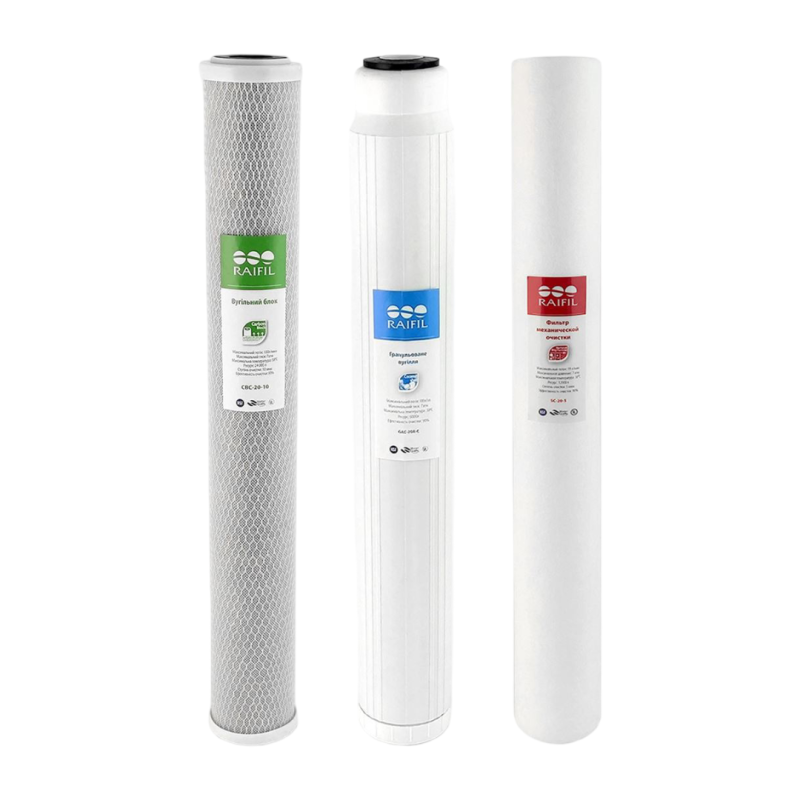 Комплект змінних картриджів 20 Slim Raifil (SC-20, GAC-20RC, CBC-20-10) - Filter.ua
